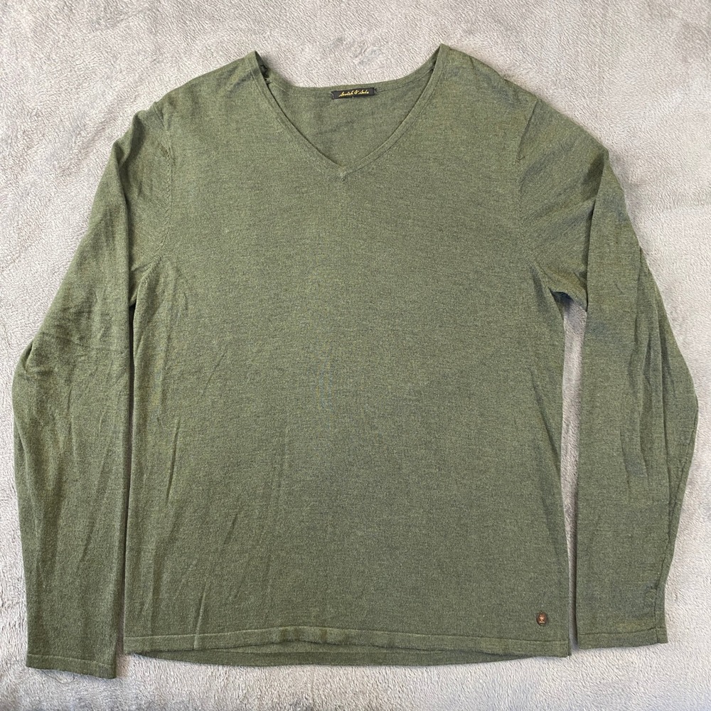 Scotch & Soda Sweater Mens M Olive Green V-Neck Long Sleeve Lightweight Logo